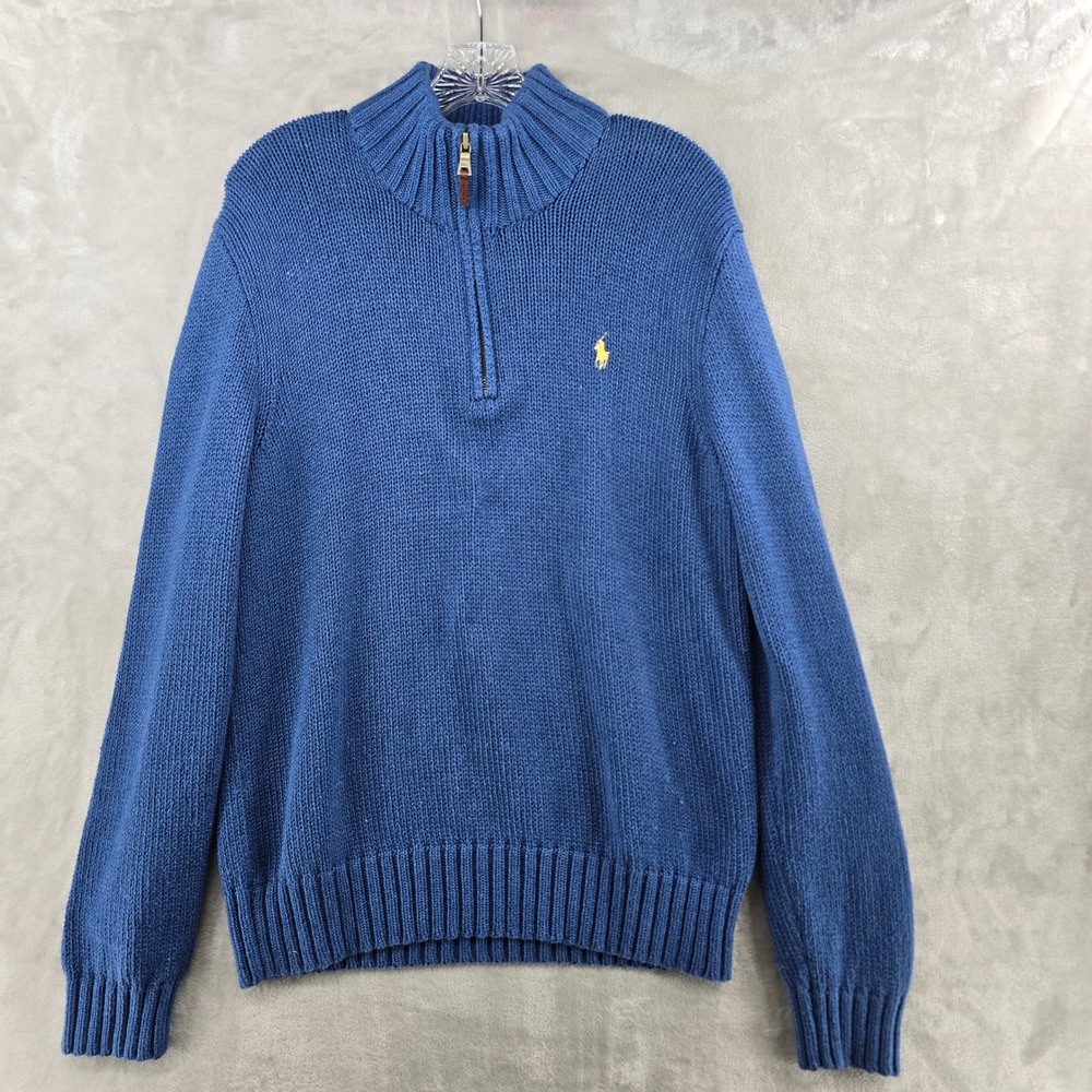 Polo Ralph Lauren Kint Quarter Zip Sweater Mens Medium Blue Cotton Mock Neck